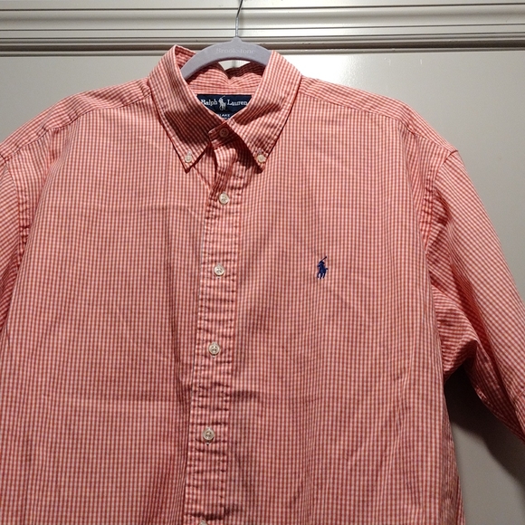 Ralph Lauren xl short sleeve Blake cotton button down shirt salmon and white. - Picture 6 of 11
